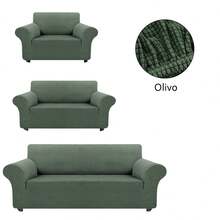 AMOROSA Juego De 3 Fundas Elásticas Para Sofá (1 Plaza, 2 Plazas, 3 Plazas) Cubre Sillones Para Sala Cobertura Completa Antideslizante Lavable Cómoda Y Ajustable Para Salas Para Casa - Verde Oliva - Ver 2