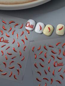 1pc 5D Nail Art Sticker, Fiery Chili Pepper Pattern, DIY Nail Polish Nail Sticker