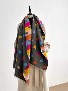 1 Khăn choàng dệt kim Jacquard họa tiết trái tim thanh lịch, ấm áp và đa năng dành cho nữ, thích hợp cho phòng có máy lạnh, mùa thu/đông - Nhiều màu - Xem 3