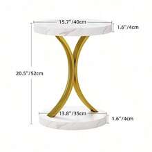 Small Round End Tables Side Table Metal Frame, Faux Marble Top Accent Table Nightstand Modern Style For Living Room Bedroom And Office For Halloween Christmas Decor - trắng - Xem 2