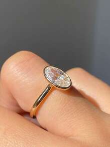 1pc Fashionable Cubic Zirconia Oval Center Stone Women's Commuter Ring - Personalized Rings - View 3