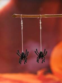 1 Pair Black Spider Halloween Earrings, Fashion Exaggerated Dark Gothic Invisible Transparent Line Spider Pendant Earrings, Party Earrings