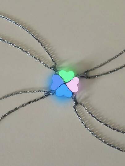 ATLVXJL 4pcs Glow-In-The-Dark Four-Leaf Clover Jewelry Set, Stainless Steel Necklace Pendant For Best Friends, Siblings, Couples, Suitable As Gifts For Lovers, Students, Or BFFs