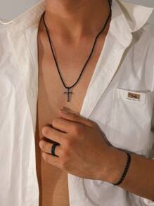 3pcs Black Cross Pendant Necklace For Men Minimalist Box Chain Necklace Party Jewelry Set