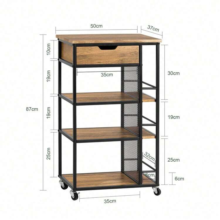 SoBuy FKW99-N, Industrial Vintage Style Kitchen Trolley Cart Kitchen Storage Trolley Serving Trolley With Drawer And Storage Shelves - Brown - View 5