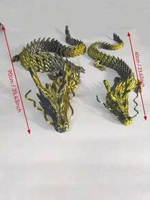 2pcs Chinese Dragon Statue, 35.43 Inches And 23.62 Inches, 3D Printed Jointed Design, Flexible Joints, Home & Auto Decor, Desktop Display, Creative Collectible Toy, Holiday Gift - Multicolor - View 2