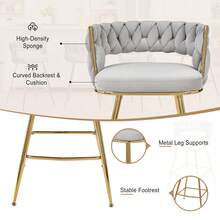 VECELO Set Of 4 Grey PU Leather Bar Stool With Electroplated Metal Frame – 34-Inch Tall Bar Chair With Footrest, For Kitchen Island And Home Bar - Grey - View 6