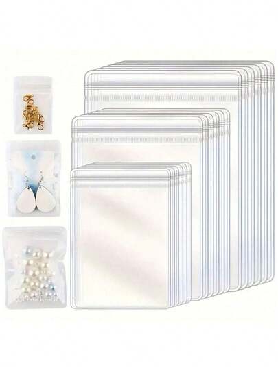 100/30/10/5pcs Reusable Pvc Dustproof Jewelry Bags, Gradient Color Sealed Jewelry Bags, Suitable For Jewelry, Earrings, Necklaces, Party Packaging.