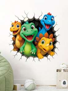 1 قطعة ملصق حائط ديناصور 3D كبير العيون جذاب، قابل للإزالة وذاتي اللصق، تصميم مشقوق، دافئ، مناسب لديكور جدران المنزل والغرفة والحمام والخلفيات الأخرى - مصنوع من مادة البي في سي - متعدد الألوان - مشاهدة 8