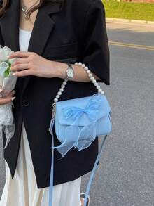 迷你方形仿珍珠装饰翻盖包，日常百搭，PU材质，可调节肩带，完美的情人节礼物，蝴蝶结钱包，最佳情人节礼物之选，适合购物、约会、旅行、通勤及各种场合。 - 彩色 - 查看 6