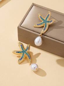 1 Đôi bông tai hình sao biển và ngọc trai thời trang hình học - Nhiều màu - Xem 3