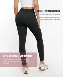 Women Leggings High Waisted Yoga Pants With Pockets Loose Leggings For Women Workout - 黑色 - 查看 6