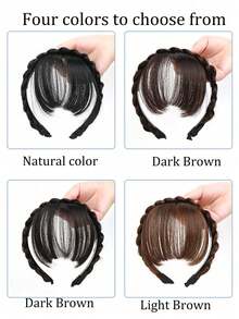 人造刘海假发，两侧较长，适合女性，自然逼真，有黑色、棕色、金色可选。