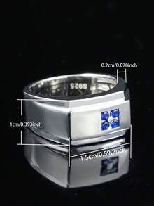 Anel masculino minimalista de estilo empresarial, 1 peça, prata S925, safira azul incrustada criada em laboratório, adequado para negócios, deslocamento, festas, reuniões, presente de alta qualidade para o dia das mães, dia dos pais