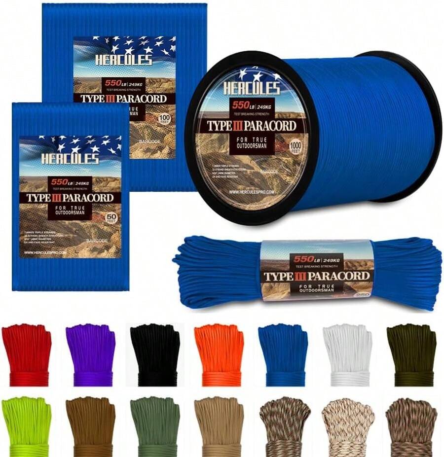 Type III Paracord 550 Paracord Rope Parachute Cord, 50' Royal Blue For Survival Rope, Survival Cord - Royal Blue - View 1