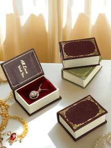 1pc Customized Vintage Style Jewelry Box, Book-Shaped Ring & Pendant Storage Box, Flip-Cover Jewelry Organizer - Multicolor - View 5