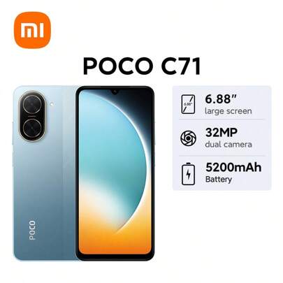 Xiaomi POCO C71 Global Version Smartphone Powerful Octa-Core Processor 12nm Process 32MP AI Dual Camera Immersive 6.88" Display Massive 5200mAh (Typ) Battery Powered By 15W Fast Charging Secure Fingerprint And Face Unlock Supports Memory Extension: 3GB Up To 6GB, 4GB Up To 8GB Android 15 32MP Main Camera Up 120Hz Refresh Rate