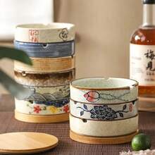 Japanese Retro Round Ashtray Ceramic Ashtray Fly-Proof With Cover Desktop Porch Home Decoration Storage Ornaments Ashtray