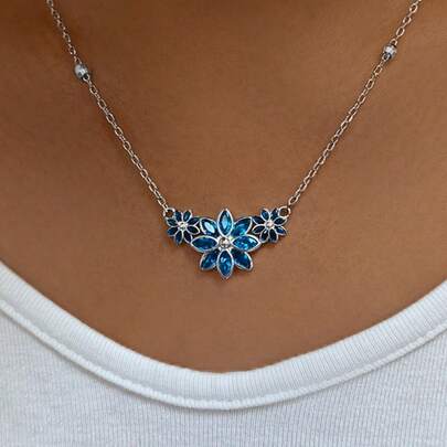 1pc 925 Sterling Silver Luxury Floral Zirconia Inlaid Necklace, Suitable For Daily, Banquet, Wedding, Party Wear And Gift