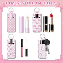 12 Pieces Lipstick Holder Keychain Bulk Cute Pocket Lipstick Holder Keychain Backpack Wallet Accessories, Pink - 粉紅色蝴蝶結 - 查看 5