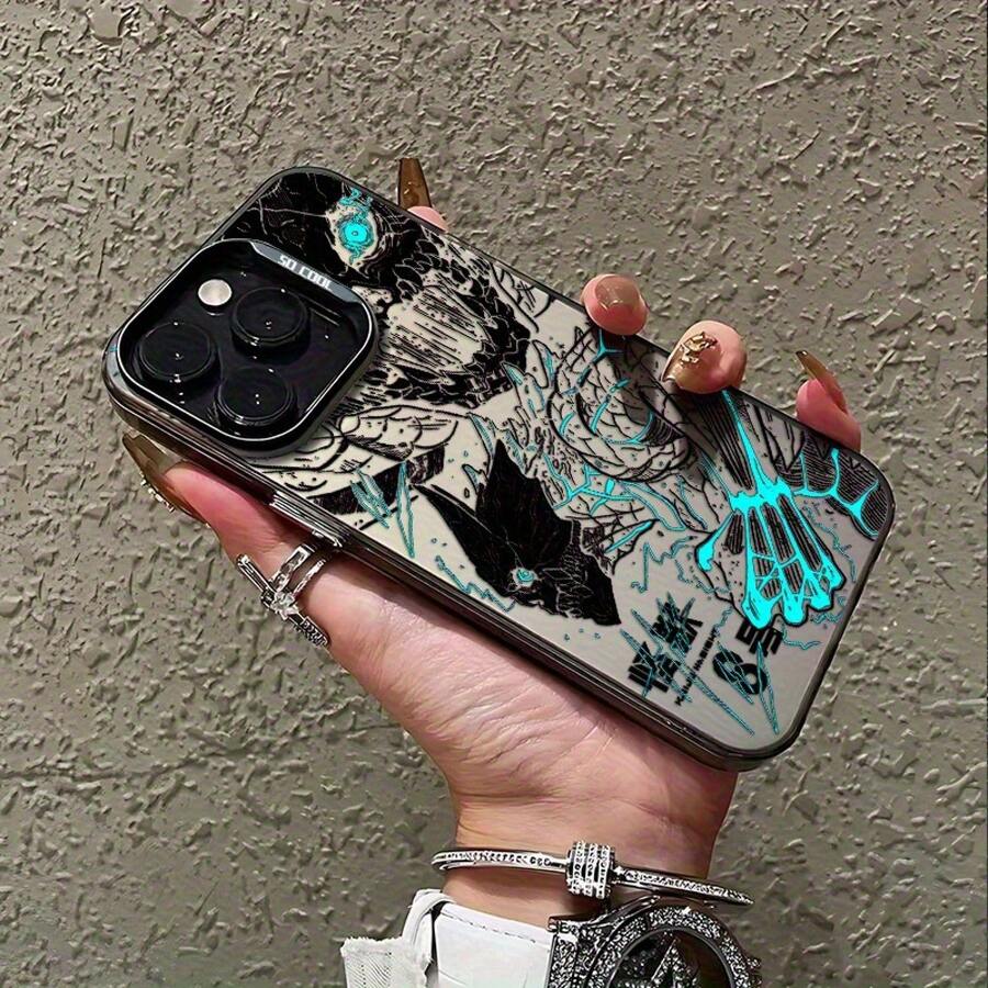 UE (DE et ES) Étui de téléphone avec personnage de mode anime, convient pour iPhone 16, 15, 14, 13, 12, 11 Pro Max, X, XR, XS Max, 7 Plus - Dos mat antichoc - Noir - Voir 1
