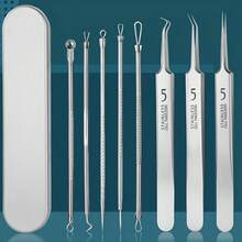 8-Piece Professional Stainless Steel Blackhead Remover Set, Extraction And Cleansing Tools For All Skin Types, With Portable Case, Blackhead-Acne Comprehensive Solution, Easy-To-Use Facial Cleansing Tools - Silver - View 2