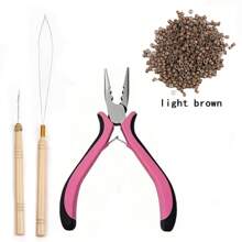 200/500/1000 件微链接发套件,3 件微链接珠工具钳,微链开启器和拆卸工具,适用于微纳米环珠接发或羽毛接发,粉色 - 彩色 - 查看 22