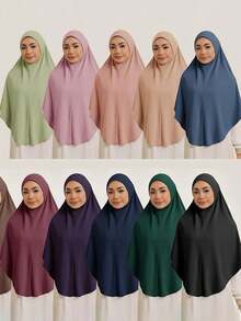 1 Stück Damen Einfarbiges Jersey Praktischer Muslimischer Pullover Hijab, Herbst/Winter zum Anziehen - Verschiedenfarbig - Übersicht 9