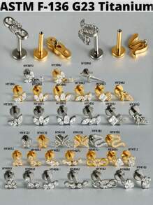 1PC G23 Titanium Marquise Zirconia Labret Lip Studs Internal Thread CZ Snake/Butterfly/Flower Ear Cartilage Tragus Helix Earring Lobe Piercing Jewelry - As Shown - View 6