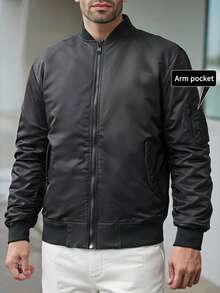Herren Bomberjacke mit Armtasche, lässige Reißverschlussjacke, Streetwear Oberbekleidung für Herbst/Winter