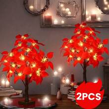 2-Pack Red Flower LED Christmas Tree Lights, Simulated Phoenix Flower Tree Lights, Suitable For Interior Decoration, Living Room, Desktop, Party, Wedding, Thanksgiving, Christmas Holiday Atmosphere Decoration, Festive Desktop Decorative Table Lamp, Must-Have Gift - 紅花樹 - 查看 3