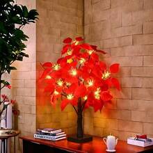 2-Pack Red Flower LED Christmas Tree Lights, Simulated Phoenix Flower Tree Lights, Suitable For Interior Decoration, Living Room, Desktop, Party, Wedding, Thanksgiving, Christmas Holiday Atmosphere Decoration, Festive Desktop Decorative Table Lamp, Must-Have Gift - 紅花樹 - 查看 9