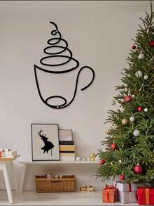 1PC Metal Coffee Cup Decor, Minimalist Line - Art Design, Adds Cozy Vibes. Perfect For Kitchen, Cafe, Office, Home Decor. Christmas Decorations Room Decor Christmas