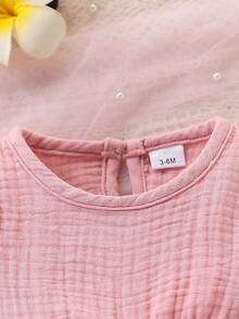 2pcs/Set Soft & Breathable Casual Elegant Sweet Cute Newborn Baby Girl Cotton Layered Ruffle Hem Romper Dress Outfit, Suitable For Daily Wear, Vacation, Party, Outdoor Activities And Photography - Multicolor - View 7