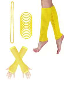 D EXCEED 4/11/12Pcs Women's 70s-80s Costume Accessories – Neon Beaded Necklaces, Bracelets, Gloves, Leg Warmers – For Vintage Themed Parties, 70s-80s Reunions, Retro Fashion Events & Classic Rock Concerts​ - Multicolor - View 22