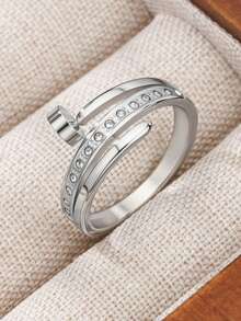 1pc Silver Classic Spike Continuous Cubic Zirconia Stainless Steel Bracelet, Suitable For Daily Wear, Parties And Gifts - Silver - View 3
