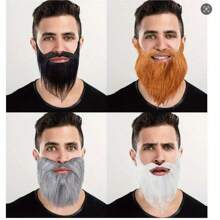 圣诞老人服装胡子，白色长皮毛，黑色和灰色大胡子万圣节