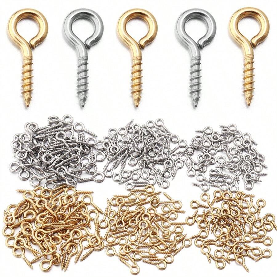20pcs/50pcs Stainless Steel Screw Eye Hooks, Fashionable Wall Hanging Rings, Suitable For DIY Jewelry, Photos, Clay And Resin Pendants, Easy To Install, Polished Surface, Heavy Duty, Applicable For Christmas Tree And Home Decor, Gold-20pcs, Steel-50pcs
