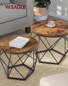 Coffee Tables, Set Of 2 Side Tables, Robust Steel Frame, For Living Room, Bedroom, Rustic Brown And Black - Rust Brown - View 1