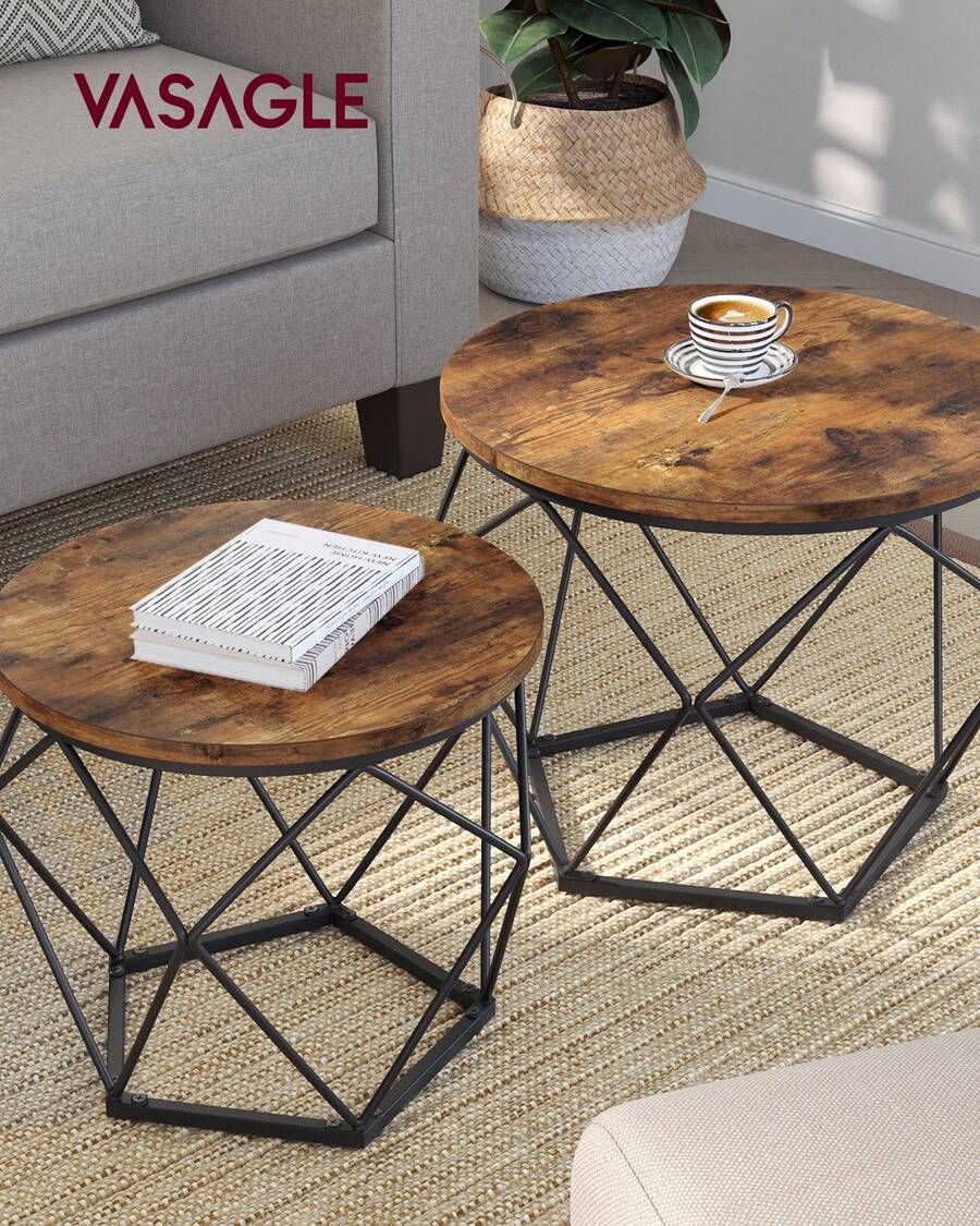 Coffee Tables, Set Of 2 Side Tables, Robust Steel Frame, For Living Room, Bedroom, Rustic Brown And Black - Rust Brown - View 1