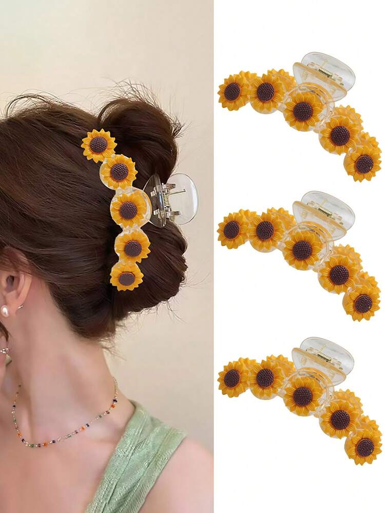 1pc Spring/ Summer Vacation Sunflower Claw Clip, Bohemian Fresh Flower Hair Claw Hair Clips Hair Jaw Clip Hair Clamps Hair Clutch Hair Catcher Clip, Beach Accessories Fall Winter Hair Accessories For Women - Multicolor - View 7