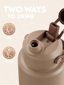 40盎司保温水瓶，配有二合一吸管盖，24小时保冷，防漏，不锈钢双层壁，适合运动、健身、旅行和上学使用。 - 棕色 - 查看 5