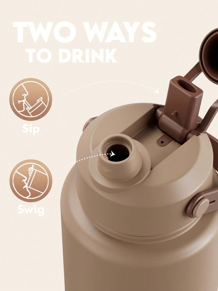 Bouteille d'eau isolée de 40 oz avec couvercle paille 2-en-1, rétention du froid pendant 24 heures, étanche, double paroi en acier inoxydable, convient pour les sports, la remise en forme, les voyages et l'école - Tabac - Voir 4