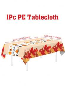 1pc Autumn Harvest Maple Leaf Tablecloth, Happy Thanksgiving Decoration Table Cloth, Harvest Festival Party Table Cover, Thanksgiving Party Supplies, Rustic Farmhouse Decoration, Thanksgiving Outdoor Decoration, Fall Gathering Disposable Tablecloth, Kitchen & Dining Room Decoration, Autumn Home Decoration, Room Decoration, Party Favors