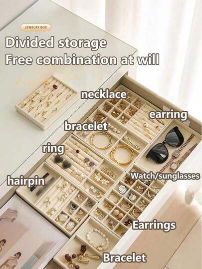 1pcs Velvet Jewelry Tray Set, Stackable Jewelry Drawers, Mini Jewelry Box, Jewelry Organizer Display Trays For Rings, Necklaces, Bracelets, Earrings - Suitable For Women Back To School