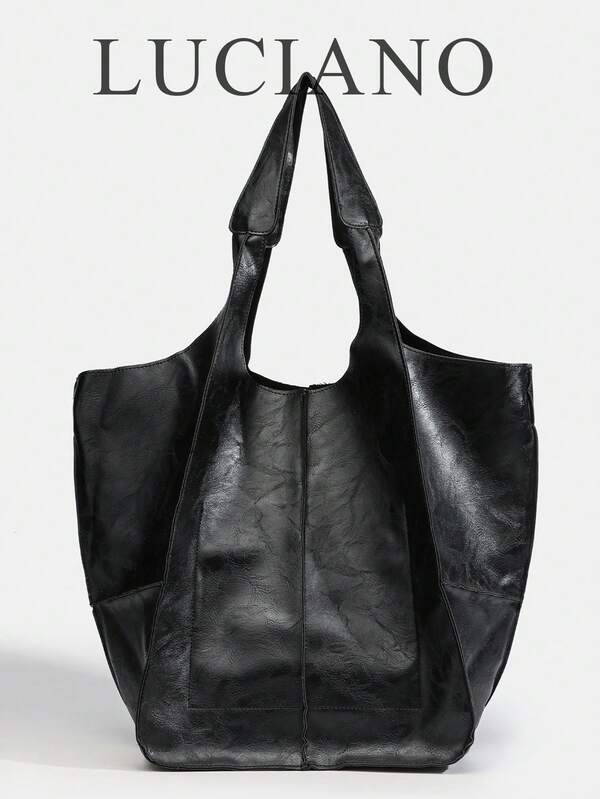 大容量柔软PU皮革手提包，复古休闲风单肩包，适合携带笔记本电脑及其他物品，拼接设计，简约高端风格，适合学生、职业女性、时尚达人，日常通勤、旅行和上学等多种场合皆宜。