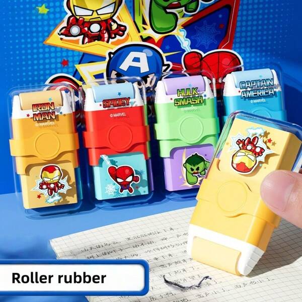 Marvel 1/2 piezas Borrador de rodillo con diseño de Spiderman o Iron Man de Marvel, borrador de rodillo creativo con estilo de dibujos animados para estudiantes, pequeños regalos para la temporada de regreso a clases