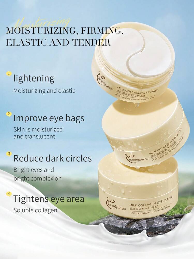 60 片胶原蛋白牛奶精华眼膜贴/咖啡因和透明质酸抗皱眼部凝胶垫，保湿紧致，改善细纹，减少眼袋和黑眼圈，适合所有皮肤类型 - 彩色 - 查看 7