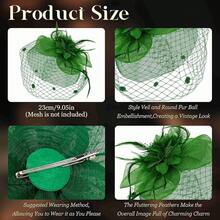 Fascinators Hats Women Tea Party Hat Mesh Headband Vintage Lace Cocktail Headwear Hair Clip Church - 綠色 - 查看 2