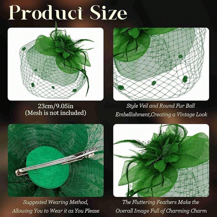 Fascinadores Sombreros Mujer Sombrero de Té Diadema de Malla Encaje Vintage Tocado de Cóctel Accesorio para el Cabello Iglesia - Verde - Añade 2